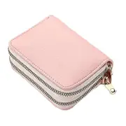 Multi-Function Organ Card Bag Double Zipper Women Wallet Large Capacity PU Card Holder Pink
