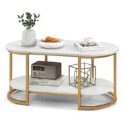 Giantex 2-Tier Oval Coffee Table Modern Cocktail Table Center Table w/Open Storage Shelf & Metal Frame