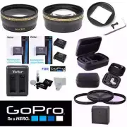 2X BATTERIES AHDBT-401+ 6 LENS KIT + CHARGER + HARD SHELL CASE FOR GOPRO HERO4