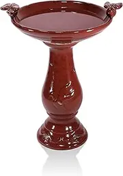 61 cm Tall Outdoor Ceramic Antique Pedestal Birdbath with 2 Bird Figurines, Red