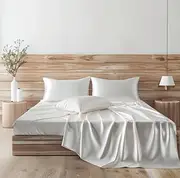 Candoury Satin Sheets Queen Bed Set 4 Pcs, Soft and Durable Pillowcase, Flat Sheet and Fitted Sheet, Hotel Luxury Silky Satin Sheets Set(Queen, Ivory)