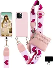 VooDirop Clip and Go Strap with Phone Case and Wallet Crossbody, Phone Strap with Zippered Pouch, Adjustable Cell Phone Lanyard and Wristlet for Women Compatible with iPhone 15 Pro 6.1'' Pink