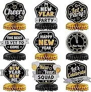 Happy New Year Table Centerpieces - Pack of 9, Glitter, New Year Honeycomb Centerpieces Decorations | 3D NYE Centerpieces, New Years Eve Table Decorations | New Years Eve Party Supplies 2024