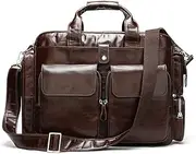 [HAMKVBPR] Mens Briefcase Men Vintage Leather Shoulder Bag Laptop Bag Office Briefcase with Trolly Strap for Travel Business School Messenger Bag for Work Business