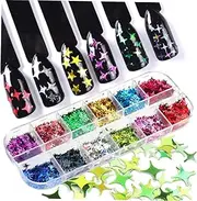 SOESFOUFU Manicure Sequins Set 2 Pack Star Nail Sequins Nail Art Decal for Women Ladies