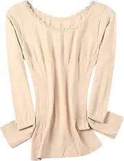 [Generic] Thermal Men Shirt Low Neck Lace Thermal Underwear Women's Thin Top Tight Long Sleeve Bottomed Cotton Sweater Body Shaping and Tummy Closing Autumn Clothes Women Thermal