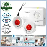 Wireless Caregiver Pager System 2 Call Buttons 1 Receiver Senior Emergency Alert