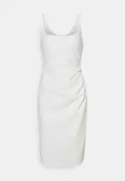 NWT Hugo Boss Kanke Sleeveless Square-Neck Midi Dress GATHERED DETAILS WHITE XXS