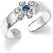 [JewelryWeb] 925 Sterling Silver Blue CZ Simulated Diamond Flower toe ring-toe ring for Women