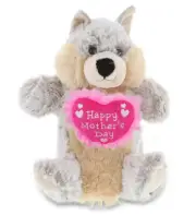 DolliBu Happy Mother's Day Wolf Plush Hand Puppet With Pink Heart - 9" Inches