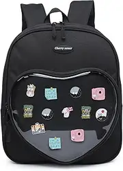 [CHERRY SAUCE] Canvas Ita Bag Backpack Heart Shaped Purse JK Uniform Bags for Anime Pins Display