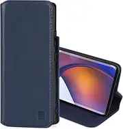 [32nd] Classic Series 2.0 - Real Leather Book Wallet Flip Case Cover For Motorola Moto Edge 30 Fusion, Real Leather Design With Card Slot, Magnetic Closure and Built In Stand - Navy Blue