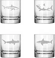 MIP Brand Set of 4 Glass 11 oz Rocks Whiskey Old Fashioned Glass Sharks