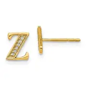 14k Yellow Gold Real Diamond Initial Z Earrings