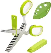 Herb Scissors, Multipurpose Kitchen Shears 5 Stainless Steel Blade with Safety Cover, Cleaning Comb and Herb Stripping Tool (Green)