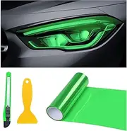 Suvnie 12 × 48 Inch Car Light Tint Film, Shiny Chameleon Headlights Tail Lights Fog Lights Films with Squeeze & Cutter, Self Adhesive Vinyl Film Sticker Sheet Roll Car Accessories (Green)