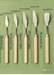 SET 5 PCS OIL PAINTING KNIFE DURABLE METAL SCRAPER WOODEN HANDLES FOR ARTIST