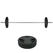 38kg Rubber Coated Ez Grip Cast Iron Weight Plate + 198cm Barbell Bar Weight Set