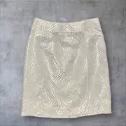 Ann Taylor LOFT Mini Skirt Womens 12 Beige Metallic Abstract Print Pull On NEW
