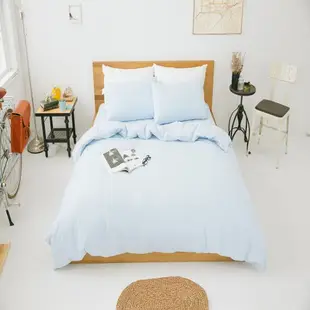 純棉素色床包枕套組雙人-藍