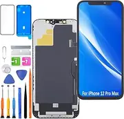 Display for iPhone 12 Pro Max LCD Screen Replacement FHD Touchscreen 3D Touch Face ID Digitizer Frame Assembly, Waterproof Adhesive, Repair Kits