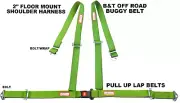 SEAT BELT PULL UP HARNESS 4 POINT 2" FLOOR MOUNT OFF ROAD BUGGY BOLT LIME GREEN