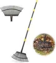 Garden Leaf Rake Metal Adjustable Rakes Hand and Leaves Lawns 18 Wide 25 Tines