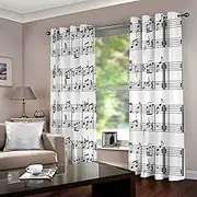 Exquisite Blackout Curtains Super Soft Black & Sheet Music W117cm (46") x D229cm (90") x 2 for Kids Bedroom Energy Saving Curtain Solid Durable Polyester Blocking Eyelet Treatment Sets for Nursery