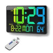 Digital Wall Clock Large Display, 11.02" LED Bedside Alarm Clock with RGB Col...