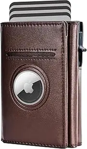 [COVVY] Smart Men Wallet Front Pocket Card Holder for Apple AirTag:RFID Blocking, Pop Up Aluminum Card Case, 10-14 Card Capacity, IDWindow, Cash Slot, Minimalist, Slim, Trifold, Magnetic Closure, Carbon