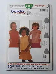 BURDA PATTERN - 9887 GIRLS SHIRT TOP SLEEVELESS RUFFLES FRONT BUTTONS 2-6 UNCUT