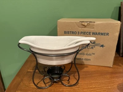 NEW In Box At Home America Bistro 3-Piece Warmer / Fondue Pot