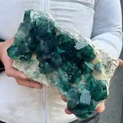 9.4lb NATURAL Green Cube FLUORITE Quartz Crystal Cluster Mineral Specimen