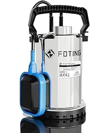 FOTING Submersible Dirty Water Pump 400 W, 8250 l/h, Maximum Discharge Height 11 m, Immersion Depth Max 7 m, Noryl Impeller, 10 m Connection Cable, Variably Adjustable Float Switch, Portable Sump for