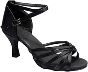 [WOFASHPURET] Comfortable Stylish High Heel Dance Shoes for Ladies Satin Latin Dance Size 40 Black