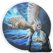 Athenas Cool White Owl Round Beach Towel