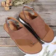 [XWCG] Women's Summer Sandals Casual Wedge Shoes Comfortable Ankle Strap Outdoor Platform Sandals Orthopedic Sandals Bunion Correction Wedge Flip Flops,Brown,US8/EU40