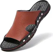 [JINDELI] Men's Summer Leather Slide Sandals Open Toe Beach Slippers Shoes