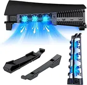 NexiGo PS5 Horizontal Stand with Silent Enhanced Cooling Fan and Adjustable Speed, [Low Noise], [Auto Power On/Off], with USB 3.0 Port, Built-in LED Light, for Both Disc and Digital Editions, Black