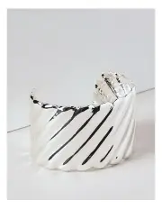 [Basque] Wide Textured Cuff Bangle in Silver