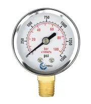 2" Pressure Gauge Chrome Plated Steel Case Dry 0-1500 psi/kPa Lower Mount 1/4...