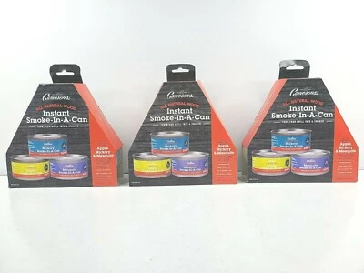 3 Camerons Smoke In A Can Hickory Apple Mesquite Set Outdoor BBQ Grill Smoke NEW