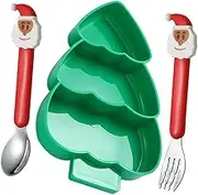 EXHUMKY Christmas Tree Shaped Party Tableware Divided Plate Fork Spoon Boys and Girls Utensils Plastic Christmas Tree Candy Dish
