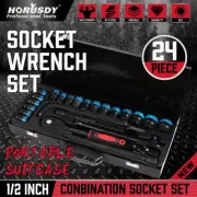 HORUSDY 24Pcs 1/2" Drive Wrench Socket Set Ratchet Wrench Extension Adaptor