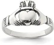 [JewelryWeb] 925 Sterling Silver Solid Polished Artisan Oxidized Antiqued Irish Claddagh Celtic Trinity Knot Ring Band Style-Ring for Women