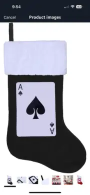Black Ace Spade Stocking - 20 Inch Poker Christmas Stocking - White Sock Trim