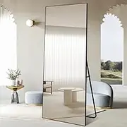Black Rectangular Mirror 220x120cm Aluminium Alloy Frame Minimalist Modern Design Full-Length Mirror for Bedroom Hallway Living Room Stylish Wall Mirror Home Décor