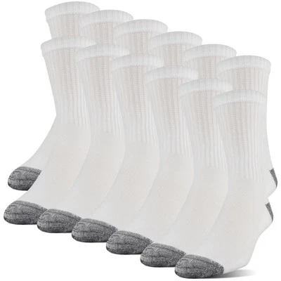 Gildan Mens Polyester Half Cushion Mid-crew Socks, 12-Pack Socks, Whit