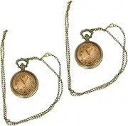 [DEARMAMY] 2pcs Vintage Pocket Watch Clamshell Hanging Pocket Watch Embossed Pocket Watch