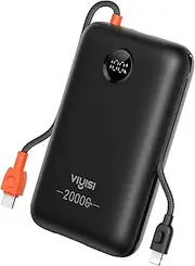 VIYISI Portable Charger 20000mAh 30W Fast Charging, Power Bank with Built-in Cables & LED Display, USB C Battery Pack for iPhone, Samsung, iPad and Android Phones, Ideal for Travel(Black)